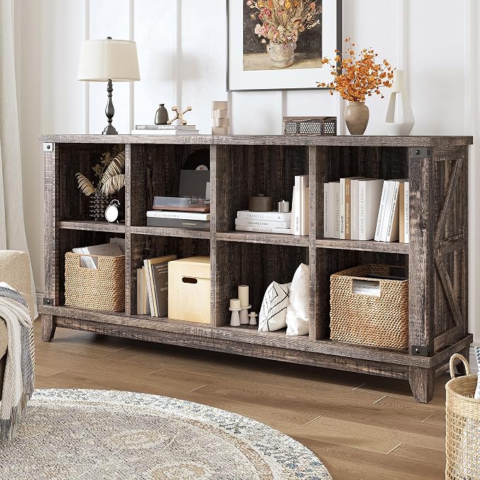 EnHomee 8 Cube Storage Organizer and Shelves, Cube Shelf Bookshelf for Home and Bedroom, Black Oak