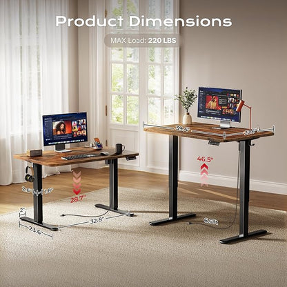 Huuger Electric Standing Desk with Power Outlets and USB-C Port, 39 X 24 Inch Height Adjustable Desk, Sit Stand Desk for Home Office, Computer & Gaming Desk with 4 Presets, Rustic Brown