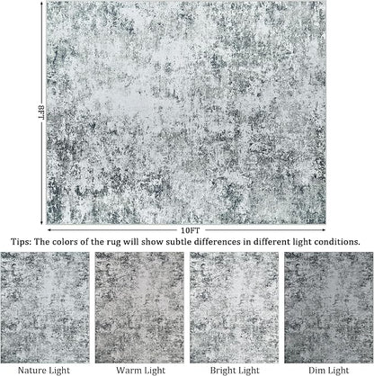 8x10 Area Rug Living Room Rugs - Washable Rug Large Modern Abstract Soft Thin Carpets Indoor Floor No Slip Vintage Carpet for Bedroom Under Dining Table Nursery Home Office Decor Gray White