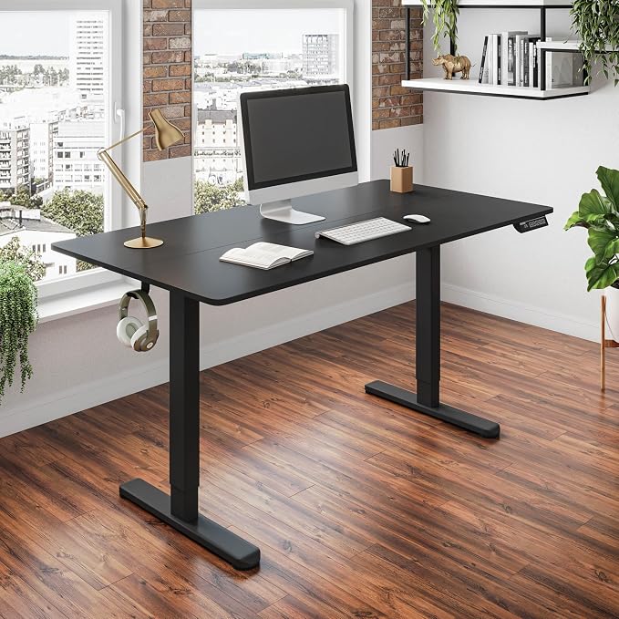 Techni Mobili 48” W Electric Standing Desk, Height Adjustable Sit-to-Stand Desk with 3 Memory Presets and Dual Accessory Hooks, Computer Workstation for Home or Office (Black)