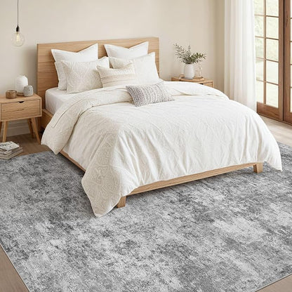 Nakagishi 10x12 Area Rugs Living Room: Washable Abstract Large Neutral Soft Rug Stain Resistant Modern Indoor Floor Non-Slip Carpet for Bedroom Nursery Kids Playroom Office Dining Room Dorm- Grey