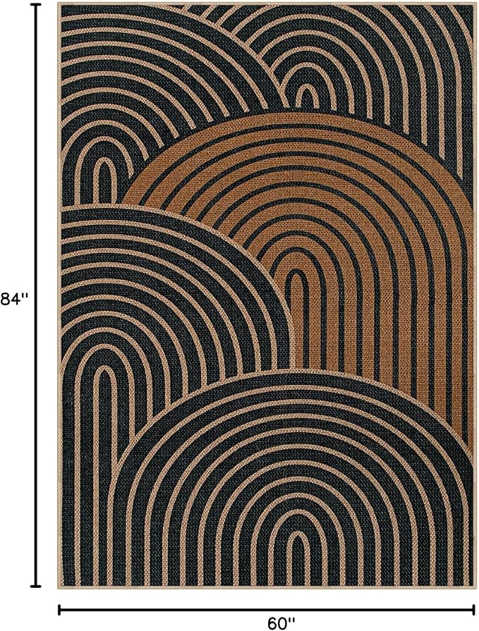 Lahome Enfys Modern Rainbow Easy Jute Carpet, Washable Rugs 5x7 for Living Room Black Farmhouse Dining Room Rug, Contemporary Natural Throw Mat Non Slip Floor Carpet for Office RV Patio