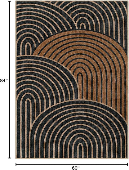 Lahome Enfys Modern Rainbow Easy Jute Carpet, Washable Rugs 5x7 for Living Room Black Farmhouse Dining Room Rug, Contemporary Natural Throw Mat Non Slip Floor Carpet for Office RV Patio