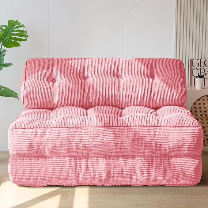 MAXYOYO Folding Sofa Bed, Convertible Chair with Pillow Foldable Couch with Back Support, Portable Fold Out Chair Bed Comfy Floor Sofa Lounge for Living Room Bedroom, Pink Double