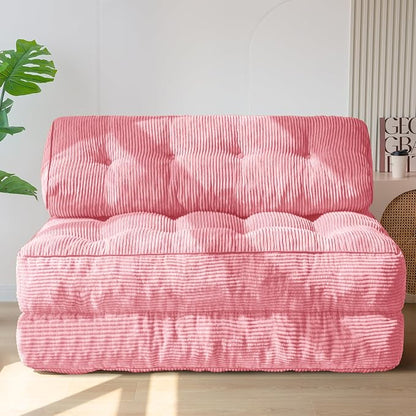 MAXYOYO Folding Sofa Bed, Convertible Chair with Pillow Foldable Couch with Back Support, Portable Fold Out Chair Bed Comfy Floor Sofa Lounge for Living Room Bedroom, Pink Double