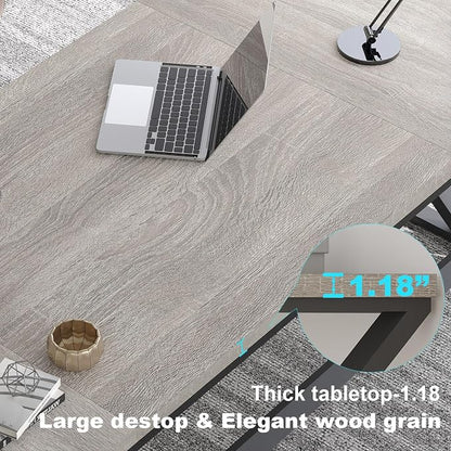 LVB Modern Long Office Desk, Large Wood Metal Computer Desk, Industrial Double Workstation Desk for Two People, Rustic PC Executive Work Study Writing Computer Table for Home, Light Grey Oak, 78.7 in