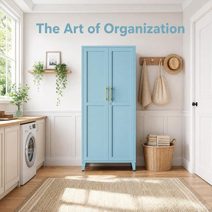 Metal Storage Cabinet with Lock,Blue Steel Tool Cabinet with 3 Adjustable Shelves,61 Tall Freestanding Heavy Duty Garage Locker for Home Office Kitchen 61" H X 27.6" W X 13.8" D