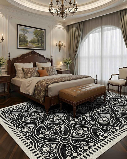 Latte&Fog 8x10 Area Rugs for Living Room, Large Vintage Washable Rug, Boho Non Slip Low Pile Carpet for Indoor Bedroom, Dining Room, Office, Dorm, Classroom, Farmhouse and Kids Room