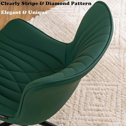 YOUTASTE Dark Green Armless Office Chair, Modern Adjustable Swivel Desk Chair with Wheels, Upholstered PU Leather, Black Metal Legs, Back Support for Home Office, Study, Vanity, Bedroom
