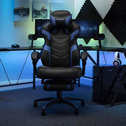 RESPAWN 110 Pro Ergonomic Gaming Chair with Footrest for Adults - Comfortable Office Gaming Recliner with Lumbar Support and Headrest, Racing Style Video Game Chairs for Computer Gamer - Blue