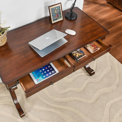 Farmhouse Oak Laptop Desk, Home Office Desks with 2 Storage Drawers, 47.2" Large Work Desk with Curved Legs, Secretary Desk for Home Office, Easy Assembly Vanity Desk, Study Table Station SSZD0036