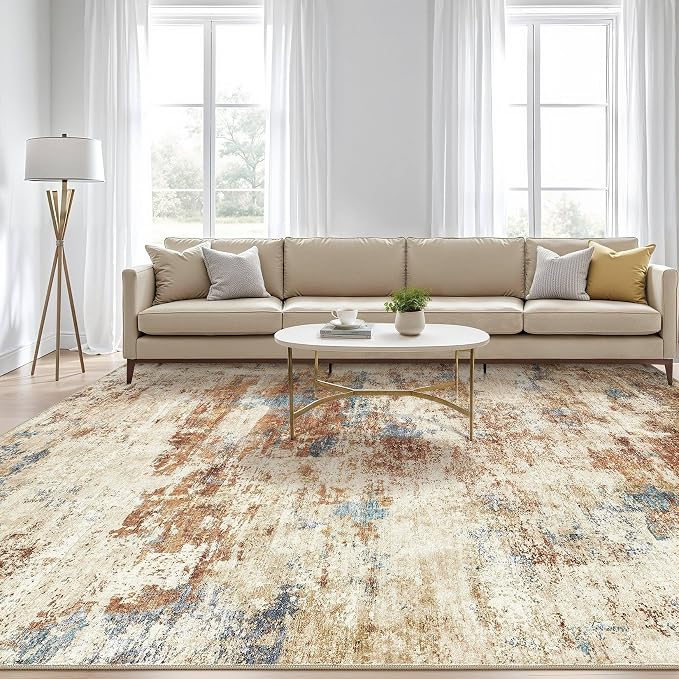5x8 Area Rug Washable Rug: Large Abstract Modern Soft Stain Resistant Indoor Floor Non-Slip Accent Carpet for Living Room Bedroom Nursery Playroom Dining Room Office Dorm Home House- Blue Orange