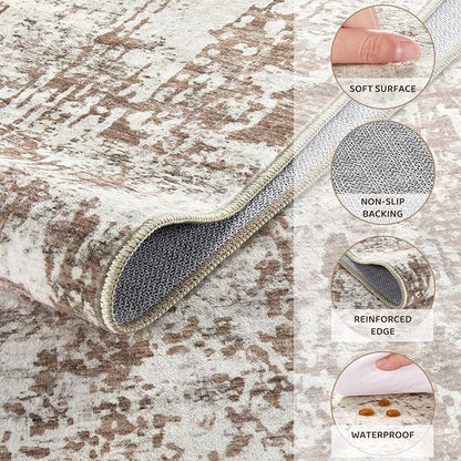 UERMEI 4x6 Area Rug Living Room Rugs - Washable Neutral Modern Abstract Soft Thin Rug Indoor Floor No Slip Rug Carpet for Bedroom Under Dining Table Home Office Decor - Brown/Grey/Red