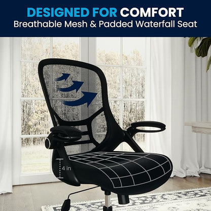 Flash Furniture Porter High Back Black Mesh Ergonomic Swivel Office Chair with Black Frame and Flip-up Arms