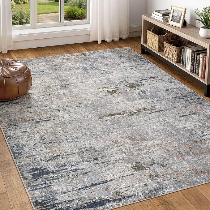 DMOYEST Area Rug Living Room Rugs - 6x9 Washable Large Soft Indoor Neutral Modern Abstract Low Pile Rug Carpet for Bedroom Dining Room Farmhouse Home Office - Blue/Grey/Brown