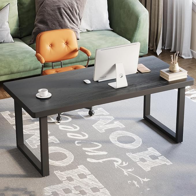 63in Solid Wood Computer Desk with Sturdy Metal Base - Stylish & Durable Black Office/Study Desk | Multiple Sizes for Home Office Workspace & Study Area