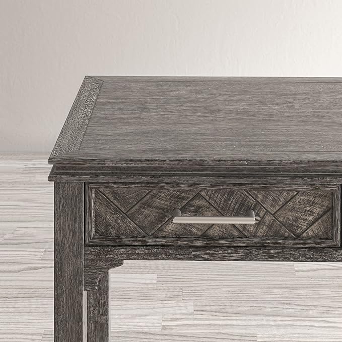 Jofran Mid-Century Modern Acacia Wood Writing Desk with 3 Drawers and USB Charging Port, 48 Inch Computer Desk for Home Office Work, Platinum