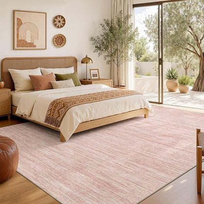 Nakagishi 10X12 Area Rugs Living Room: Washable Large Vintage Rug Neutral Non-Slip Soft Stain Resistant Indoor Carpet for Bedroom Nursery Dining Room Office Playroom - Pink