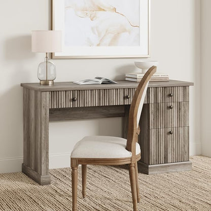Garvee Fluted Home Office Desk Storage, 54" Modern Executive Desk with Charging Station, Wooden Computer Writing Desk with File Cabinet & Drawers for Study, Living Room, Bedroom