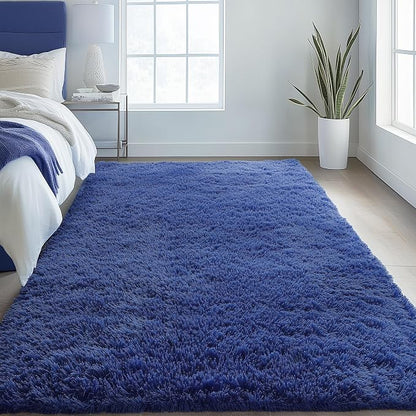 OLANLY 5x6 Area Rugs for Living Room Bedroom, Machine Washable Soft Fluffy Shaggy Bedside Rug, Indoor Floor Carpet for Kids Girls and Boys, Dorms, Nursery Rooms, Home Decor Aesthetic, Navy Blue