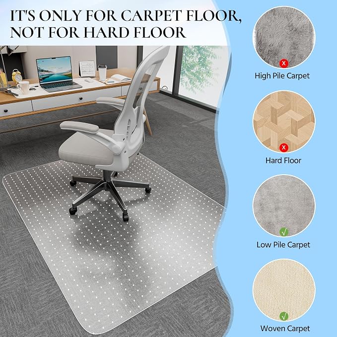 Office Chair Mat, 36" x 48" Transparent Desk Chair Mat for Low Pile Carpeted Floor, Easy Glide Carpet Floor Protector Mat for Home and Office
