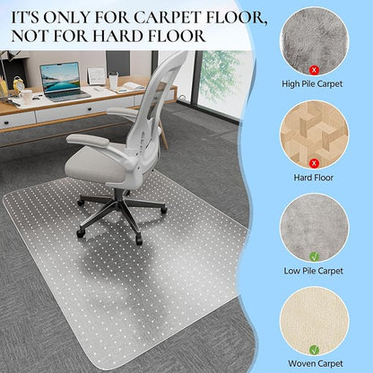 Office Chair Mat, 45" x 53" Transparent Desk Chair Mat for Low Pile Carpeted Floor, Easy Glide Carpet Floor Protector Mat for Home and Office