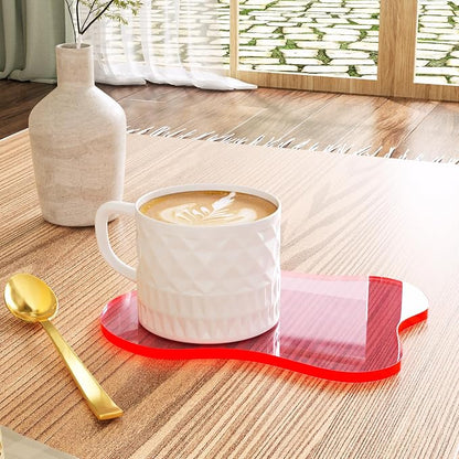 Acrylic Coaster Decorative Plates,Coral Pink Bar Drink Coaster, Clear Cloud Shape Coffee Cup Coaster, Perfect for Tabletop Protection and Accessories Display.(Coral Pink)