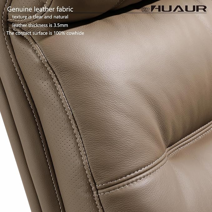 Genuine Leather Modern Executive Chair High-Back Support 90 to 150 Degrees Tilt and Upholstered Home Desk Chair with Base 400LB Capacity Swivel Computer Office Chair (Taupe)