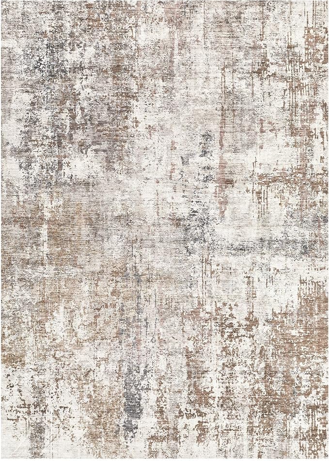 UERMEI 4x6 Area Rug Living Room Rugs - Washable Neutral Modern Abstract Soft Thin Rug Indoor Floor No Slip Rug Carpet for Bedroom Under Dining Table Home Office Decor - Brown/Grey/Red
