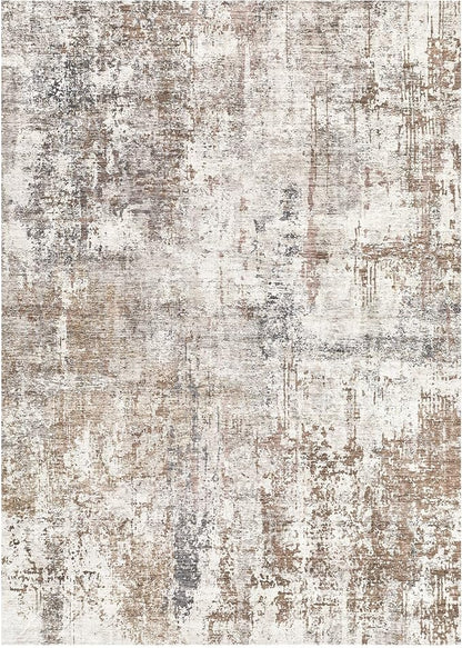 UERMEI 2x3 Area Rug Living Room Rugs - Washable Neutral Modern Abstract Soft Thin Rug Indoor Floor No Slip Rug Carpet for Bedroom Under Dining Table Home Office Decor - Brown/Grey/Red