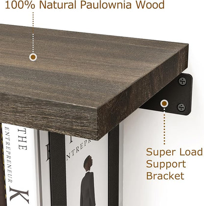 NANATI 2 Set of Floating Bookshelf with Super Load-Bear Shelf Brackets, Paulownia Wood Invisible Bookshelf, Hanging Bookshelves for Wall, Unique Space Saving Wall Bookcase