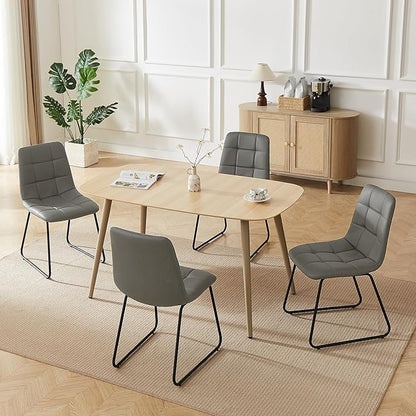 HIPIHOM 55.1'' Natural Wood Dining Table Set for 4 with Leather Chairs - Easy Assembly 4-Piece Kitchen Table and Chair Set, Scratch-Resistant Waterproof Surface (Modern Farmhouse Style)