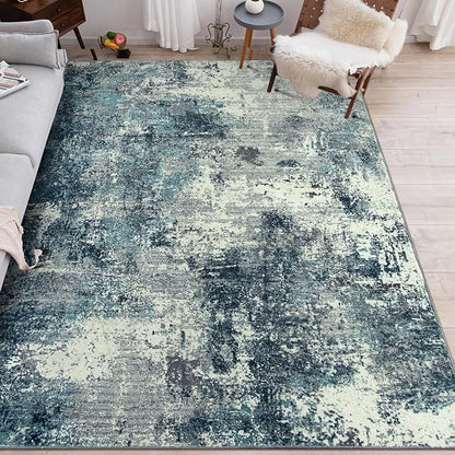 Lahome Abstract Rugs for Bedroom, Machine Washable 6x9 Area Rugs Living Room Non-Slip, Low-Pile Soft Modern Blue Grey Large Indoor Floor Carpet for Home Office Dining Room Under Table