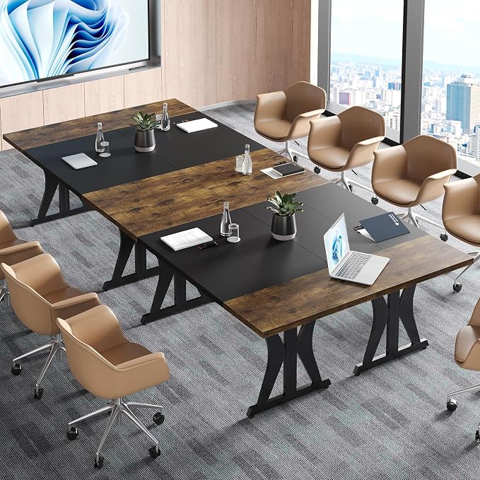 Bestier 70 Inch Large Executive Desk, Modern Simple Computer Office Desk with Thickened Desktop, Wood Metal Conference Room Table for Home Office, Business & Writing, Rustic Brown