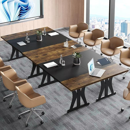 Bestier 70 Inch Large Executive Desk, Modern Simple Computer Office Desk with Thickened Desktop, Wood Metal Conference Room Table for Home Office, Business & Writing, Rustic Brown