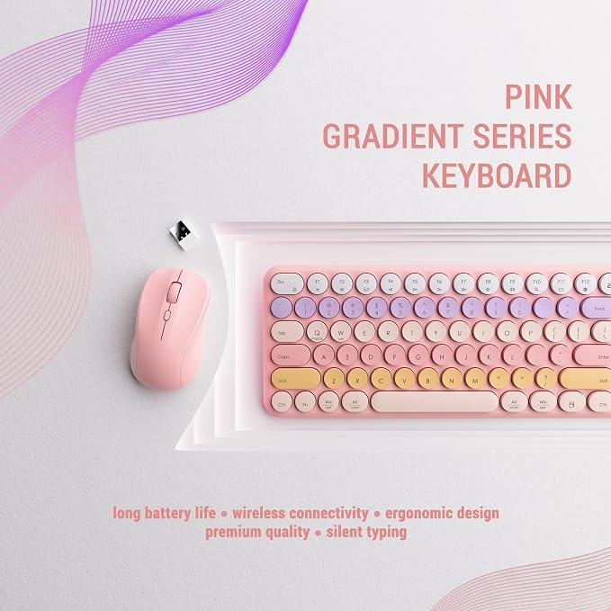 Wireless Keyboard and Mouse Combo,2.4GHz, Full-Size 110-key Design, Ultra-Thin and Silent Keys,Suitable for laptops/desktops/PCs,Compatible with Windows and Mac OS (Gradient Pink)