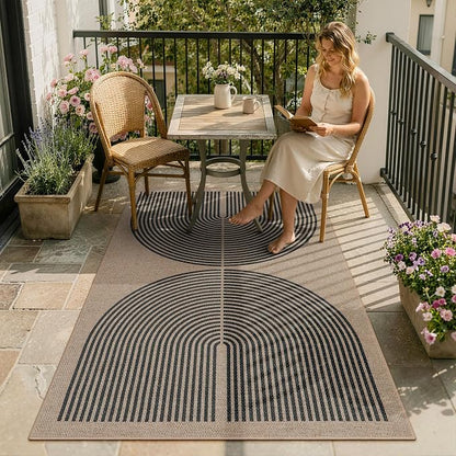 Lahome Modern Rainbow Easy Jute Rug, 3x5 Washable Rugs for Entryway Farmhouse Black Patio Carpet, Non Slip Indoor Door Mat Contemporary Outdoor Porch Carpet for Laundry Guestroom Room Decor