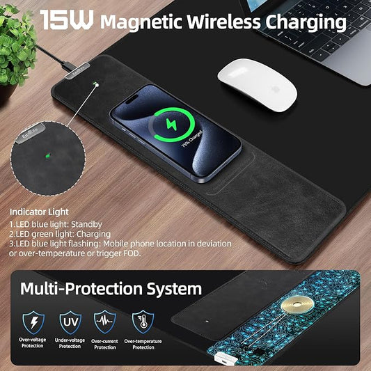 ExtreLife Wireless Charging Mouse Pad, Gaming Mouse Pad with Ultra-Smooth Surface, 31.5”x15.75” Large Desk Mat, Non-Slip Rubber Base, Waterproof Computer Keyboard Pad for Gaming, MacBook, Laptop, Desk