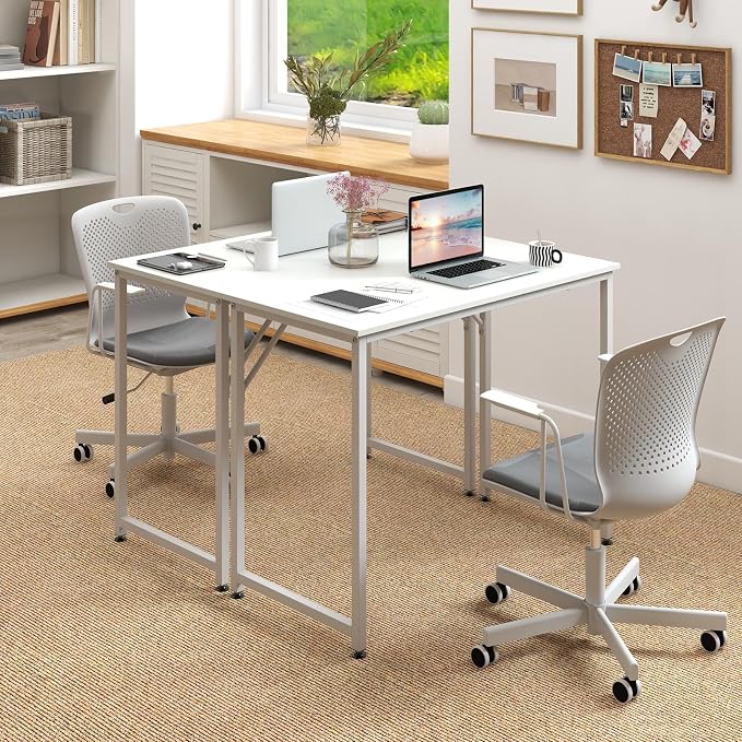 Giantex 40-Inch White Computer Desk, Home Office Desk with Heavy-Duty Metal Frame, Modern Simple Gaming Table PC Workstation, Versatile Small Desk for Bedroom, Small Spaces
