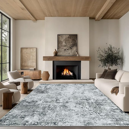 8x10 Area Rug Living Room Rugs - Washable Rug Large Modern Abstract Soft Thin Carpets Indoor Floor No Slip Vintage Carpet for Bedroom Under Dining Table Nursery Home Office Decor Gray White