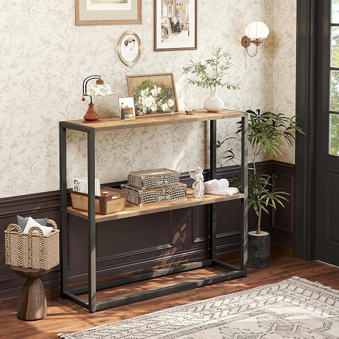 TIQLAB Small Entryway Table, 29.5" Narrow Console Table with Shelves, Sofa Table, Couch Table, Side Table, Entry Table for Hallway, Living Room, Small Space, Rustic