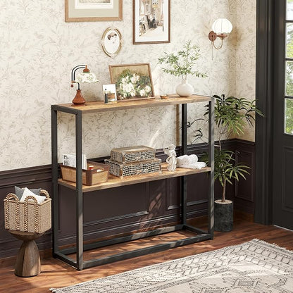 TIQLAB Small Entryway Table, 29.5" Narrow Console Table with Shelves, Sofa Table, Couch Table, Side Table, Entry Table for Hallway, Living Room, Small Space, Rustic