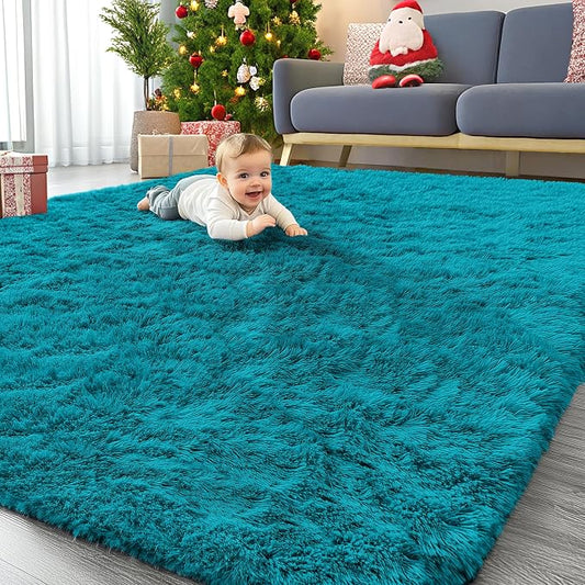 OLANLY 6x9 Machine Washable Large Area Rugs for Living Room, Bedroom, Soft Fluffy Shaggy Bedside Rug, Indoor Floor Carpet for Kids Girls and Boys, Dorms, Nursery, Home Decor Aesthetic, Teal