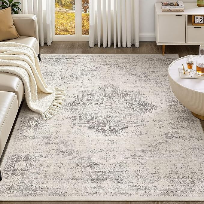UERMEI 10x12 Area Rug Living Room Rugs - Washable Vintage Soft Large Rug Indoor Floor No Slip Rug Carpet for Bedroom Farmhouse Under Dining Table Home Office Decor - Beige/Camel