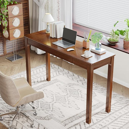 100% Solid Wood Desk with Drawers 47 Inch Mid Century Modern Desk Vintage Writing Wooden Desks for Small Spaces Bedroom, Living Room, Office