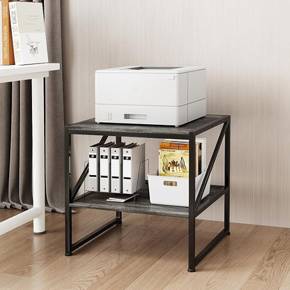 2-Tier Large Priner Stand with Storage Shelf, 20"×20" Under Desk Printer Table for Home Office, Mini Fridge Stand, End Table for Living Room, Heavy Duty Storage Rack for Scanner Fax Machine, Grey Oak
