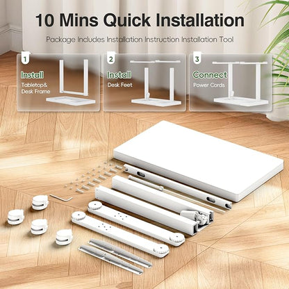 Monomi 35" Glass Standing Desk with Drawer and USB Ports, Electric Height Adjustable Desk for Home Office, White Sit Stand Table with Storage, Easy Assembly Computer Desk for Small Spaces