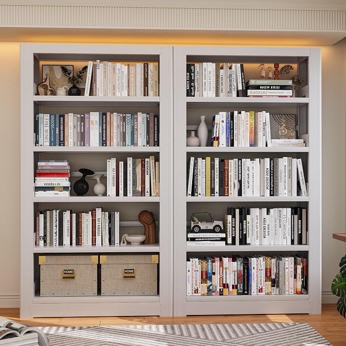 Heavy Duty 5-Shelf Metal Bookshelf, 69" Tall Industrial Bookcase with Adjustable Shelves, White Large Capacity Storage Rack for Garage, Warehouse, Home Office & Library
