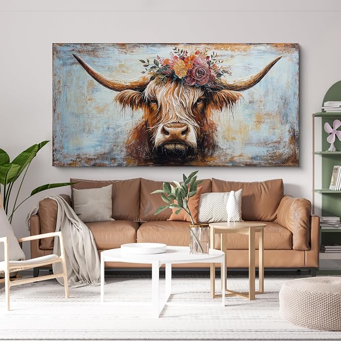 Canvas Wall Art Decor Canvas Art Wall Decor Oversized Wall Art Picutures for Living Room Highland Cow Wall Art Prints Large Vintage Wall Art Decor Artwork for Walls Home Bedroom Office Decorations 35" X 70"