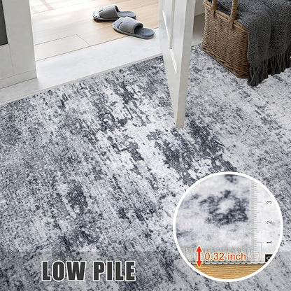 8x8 Area Rug Living Room Rug: Washable Modern Abstract Soft Thin Rug Indoor Floor No Slip Stain Resistant Carpet for Bedroom Dining Room Farmhouse Nursery Home Office - Grey
